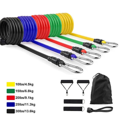 11-Piece Set Resistance BandsTensioner Pull Rope Fitness Multi-function Tensioner Suit Muscle Training Belt Elastic Sleeve Bands