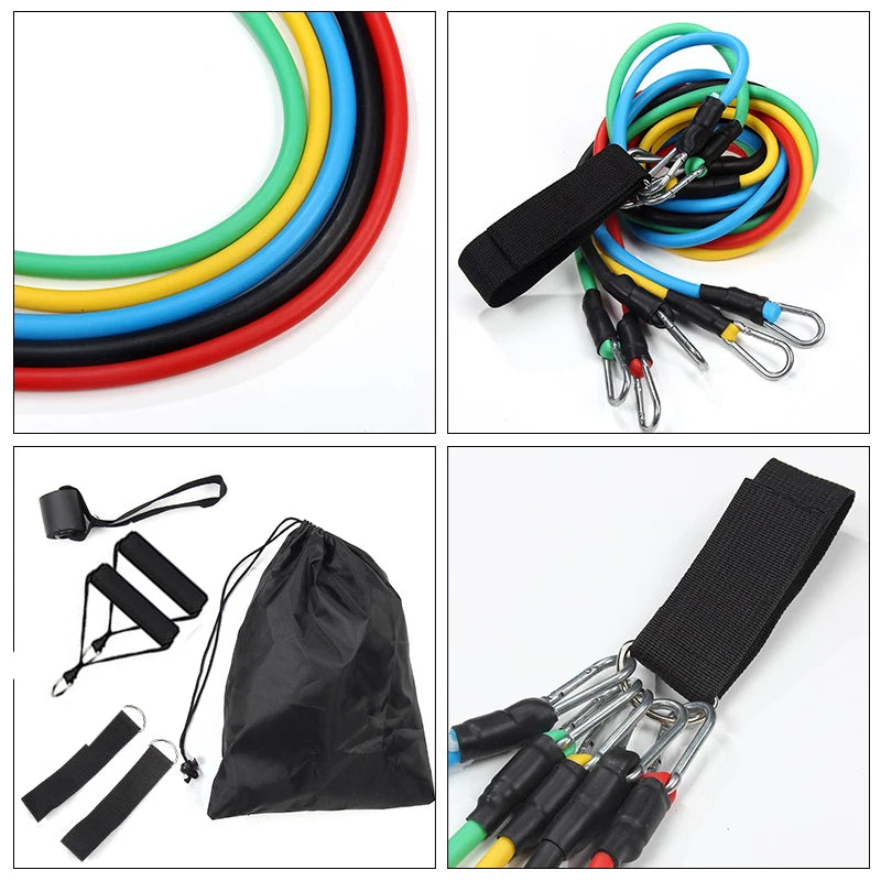 11-Piece Set Resistance BandsTensioner Pull Rope Fitness Multi-function Tensioner Suit Muscle Training Belt Elastic Sleeve Bands