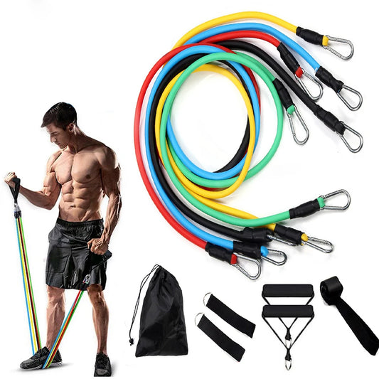 11-Piece Set Resistance BandsTensioner Pull Rope Fitness Multi-function Tensioner Suit Muscle Training Belt Elastic Sleeve Bands
